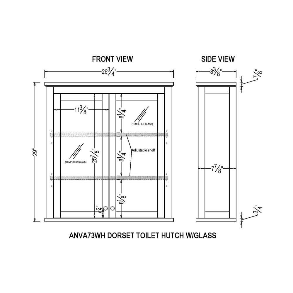 Dorset 27" White Wall Mounted Bath Storage Cabinet with Glass Doors