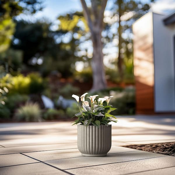 Morrava 11.4 in. Medium Light Gray Concrete Round Planter / Pot with Drainage Holes