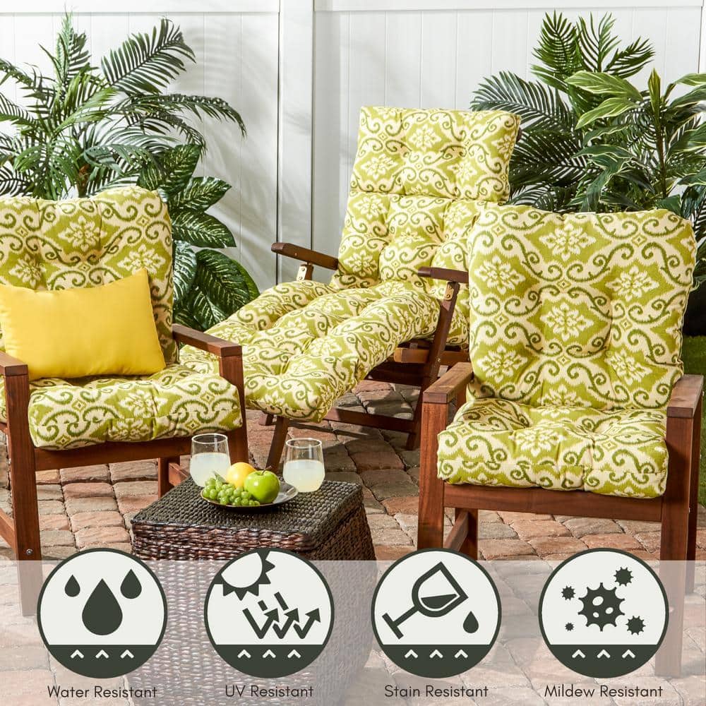 Shoreham Green Ikat Outdoor Reversible Tufted Chair Cushion