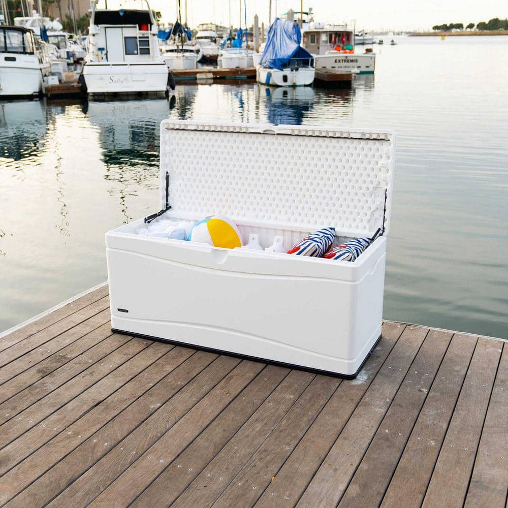Arctic White Lockable Plastic 130 Gallon Deck Box