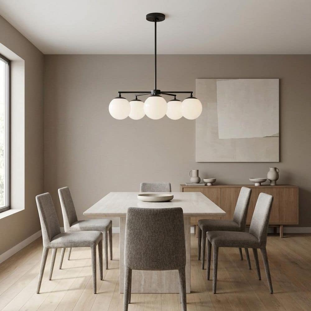 Nube 26 in. W 5-Light Midnight Black Modern Dimmable Chandelier with Milk Glass Globe Shades, Bulbs Included price history on PriceWatchPro