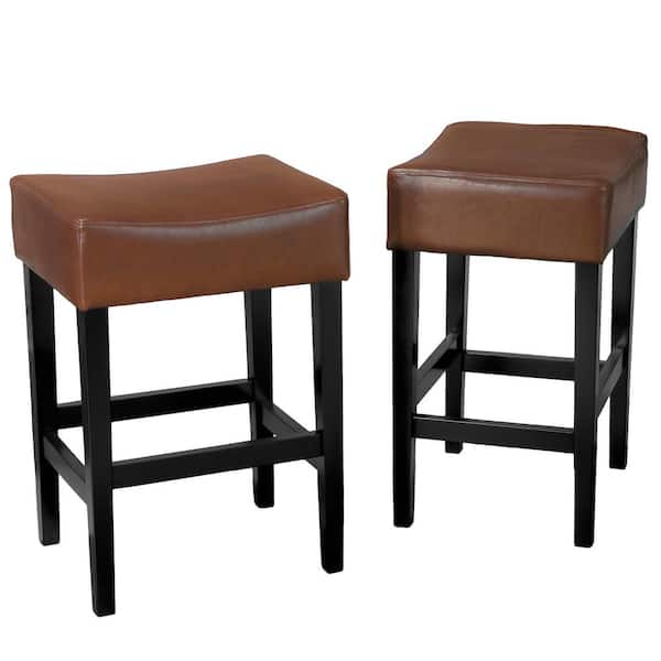 Noble House Lopez 26.75 in. Hazelnut Leather Backless Counter Stool (Set of 2)