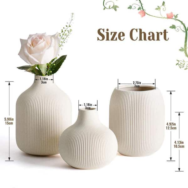5.9 in Modern Beige Ceramic Vase (Set of 3) Ribbed Texture Boho Minimalist Home Decor, Small Decorative Vases MKCV26TVV-BE