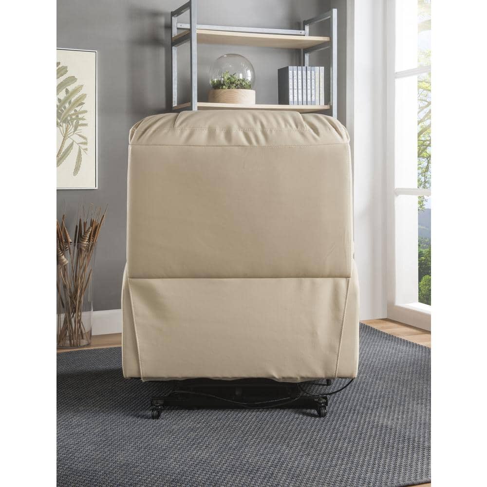 Luxurious Beige Faux Leather Massage Recliner with Power Lift