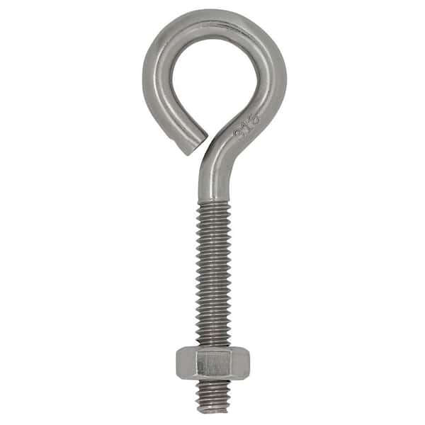 1/4 in.-20 tpi x 4 in. Stainless Steel Eye Bolt with Hex Nut (10-Pack)