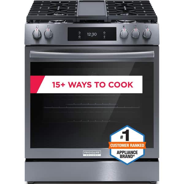 Frigidaire Gallery 30 in. 6 cu. ft. 5 Burner Slide-In Gas Range w/ Total Convection & Air Fry in Smudge Proof Black Stainless Steel