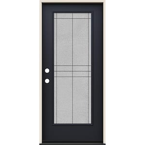 36 in. x 80 in. Right-Hand Full Lite Dilworth Decorative Glass Black Steel Prehung Front Door