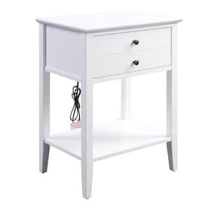 16 in. White Rectangular Wood End Table with 1 Drawer and 1 Bottom Shelf