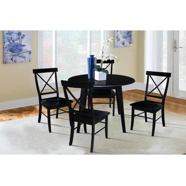 International Concepts 42 in. Black Solid Wood Round Top 4-Legs Dining Table Seats 4