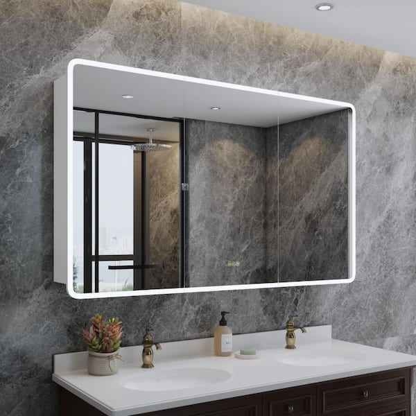 Artemis 60 in. W x 32 in. H Large Rectangular Aluminum Rounded Edge Dimmable Medicine Cabinet with Mirror