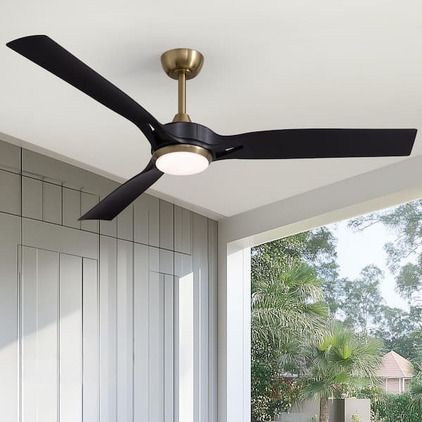 ANTOINE 60 in. Indoor Smart Black Gold Standard Ceiling Fan with Dimmable LED Light and Remote Industrial Large Ceiling Fans