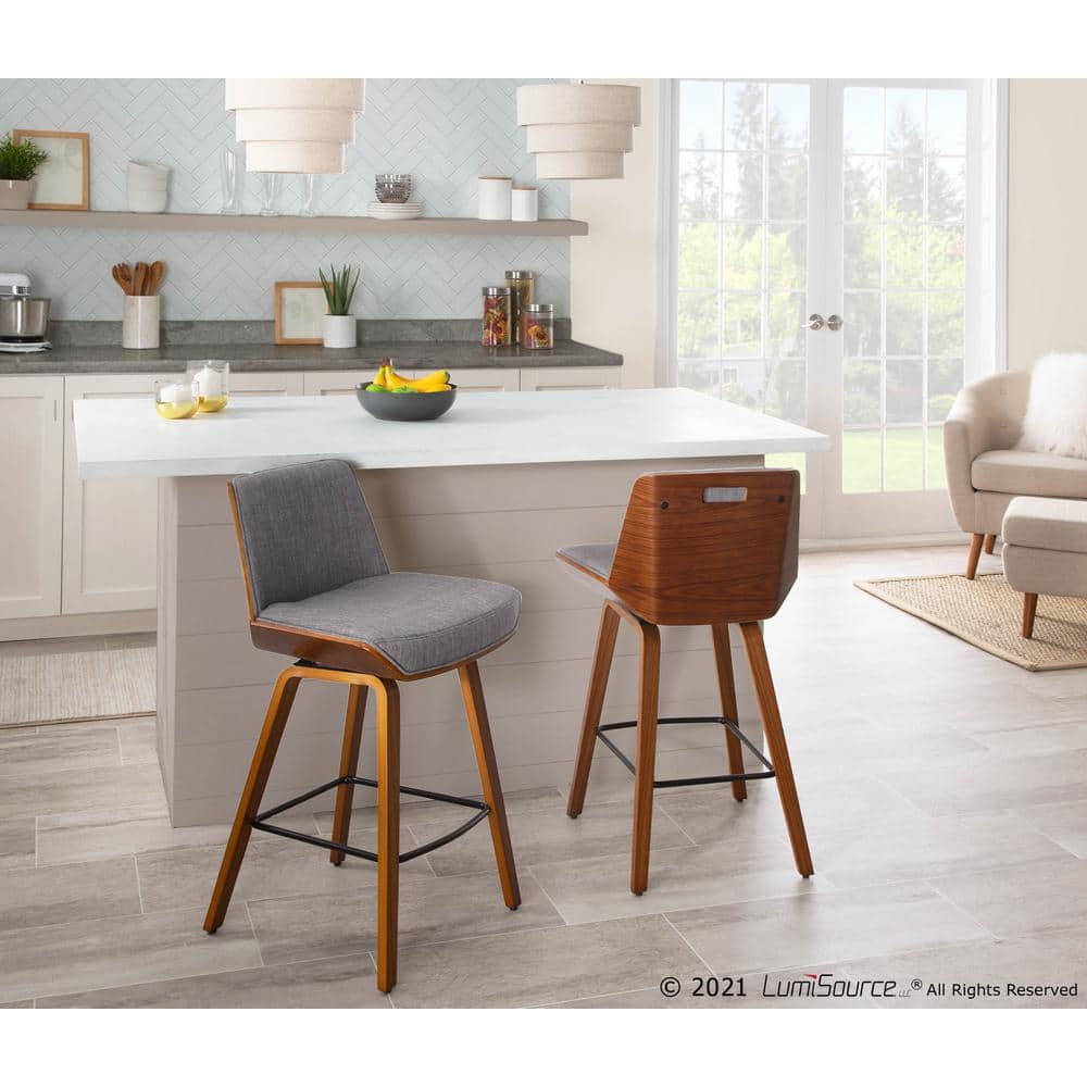 Chic Corazza 20.75" Walnut and Light Grey Mid-Century Modern Counter Stool