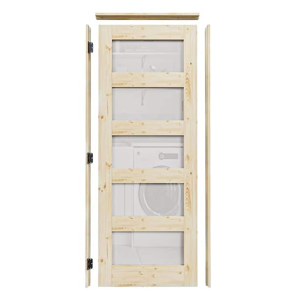 ARK DESIGN 30 in. x 80 in. 5-Lite Frosted Glass Right Unfinished Pine Wood Single Interior Door Kit with Quick Assemble Jamb