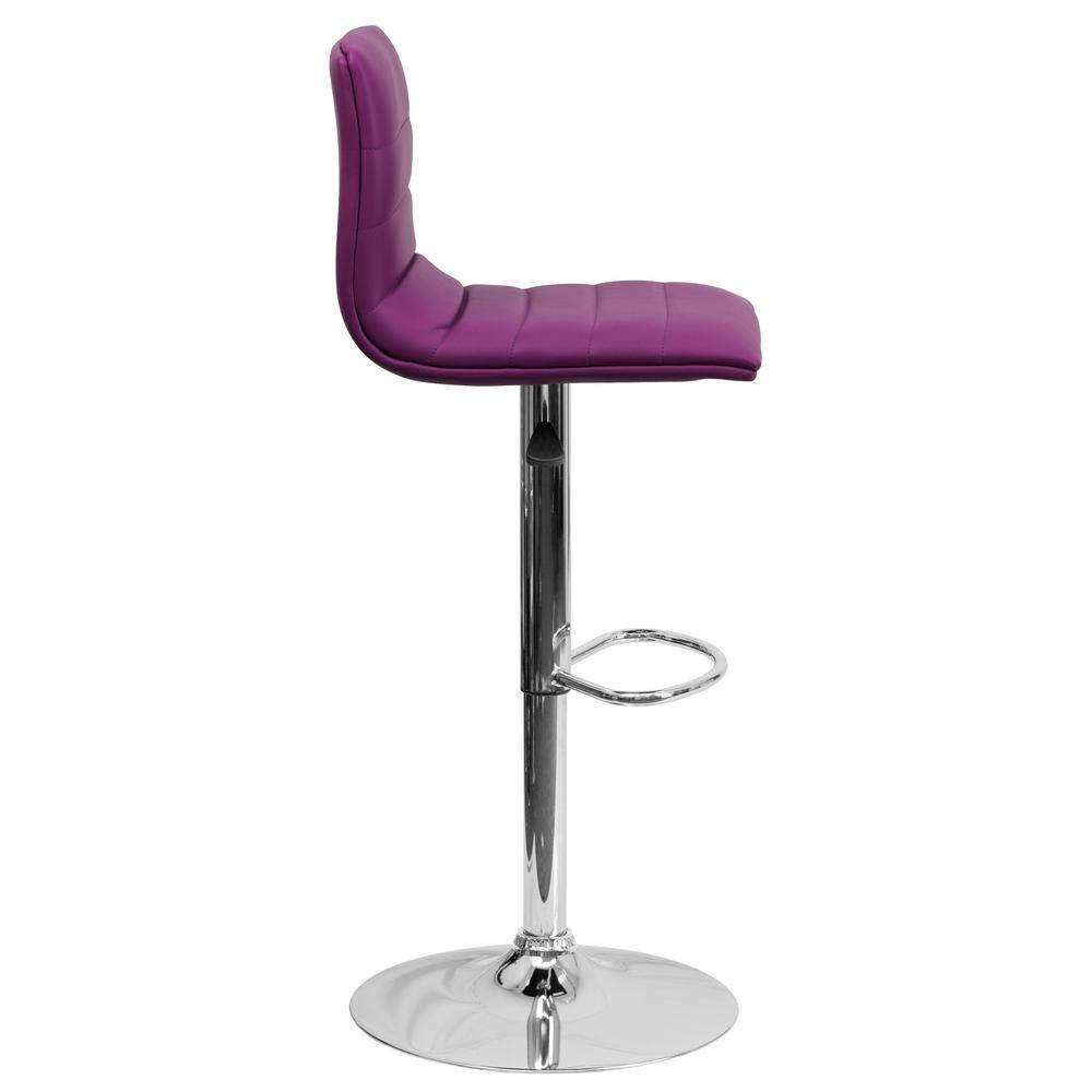 Modern Purple Vinyl and Chrome Adjustable Swivel Barstool