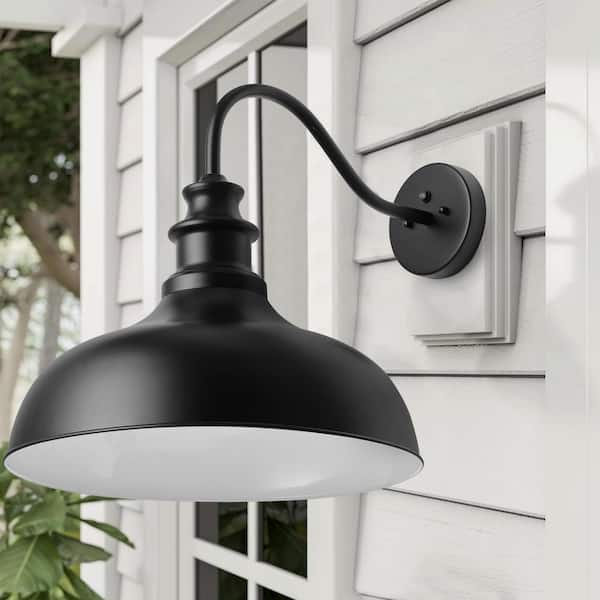 The Dawn Fixture Metal Outdoor Sconce Light Hardwired Gooseneck aiwen Exterior Modern Wall Black Barn Depot with JE-W6337C to - Shade Home Dusk