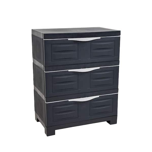 Heavy-Duty Plastic 23.25 in. W x 29.5 in. H x 14 in. D 3-Drawer Storage Freestanding Cabinet in Charcoal