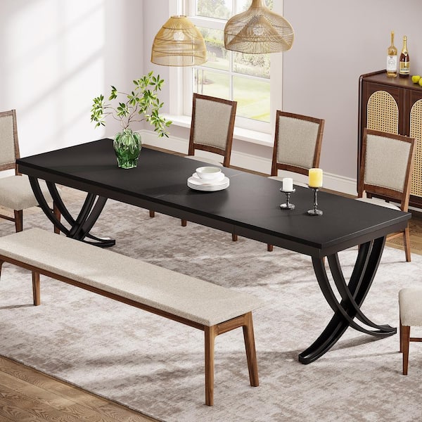 BYBLIGHT Roesler Black Wood 78.74 in. 4-Legs Rectangle Dining Table, Farmhouse Large Kitchen Dining Table for 6-8 (Only Table)