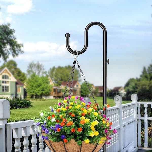 74 in. Black Metal Adjustable Shepherds Hook Stand for Bird