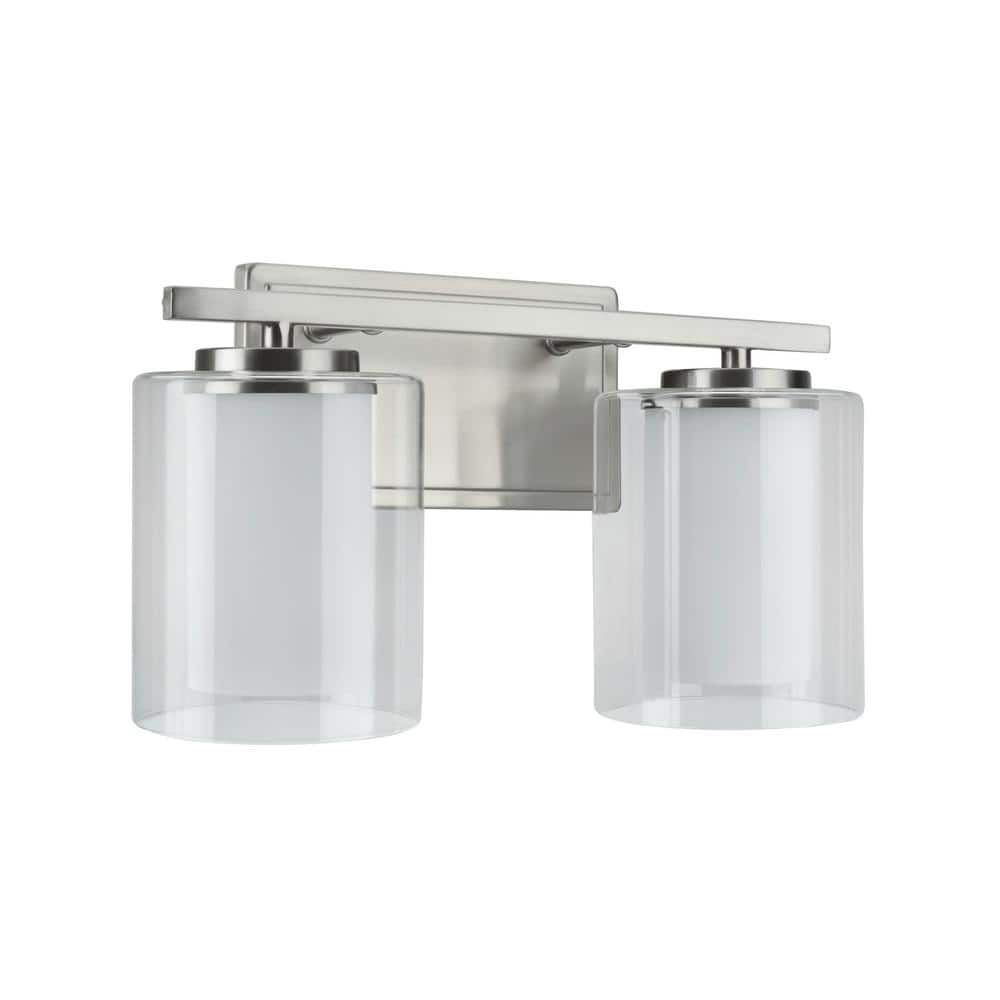 Satin Nickel 2-Light Vanity Wall Fixture with Clear Glass Shade