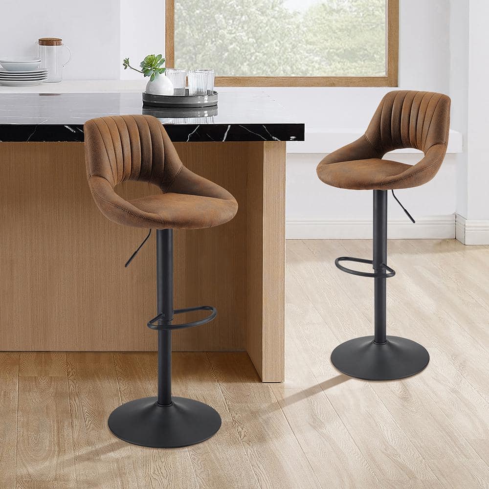 Adjustable Height Swivel Barstools, Set of 2, Black Faux Leather