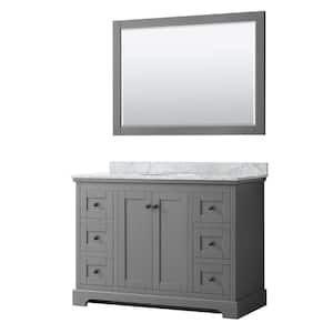 Avery 48 in. W x 22 in. D x 35 in. H Single Bath Vanity in Dark Gray with White Carrara Marble Top and 46 in. Mirror