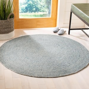Braided Turquoise 4 ft. x 4 ft. Round Solid Speckled Area Rug