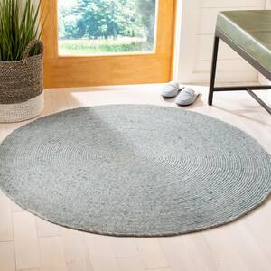 Braided Turquoise 6 ft. x 6 ft. Round Solid Speckled Area Rug