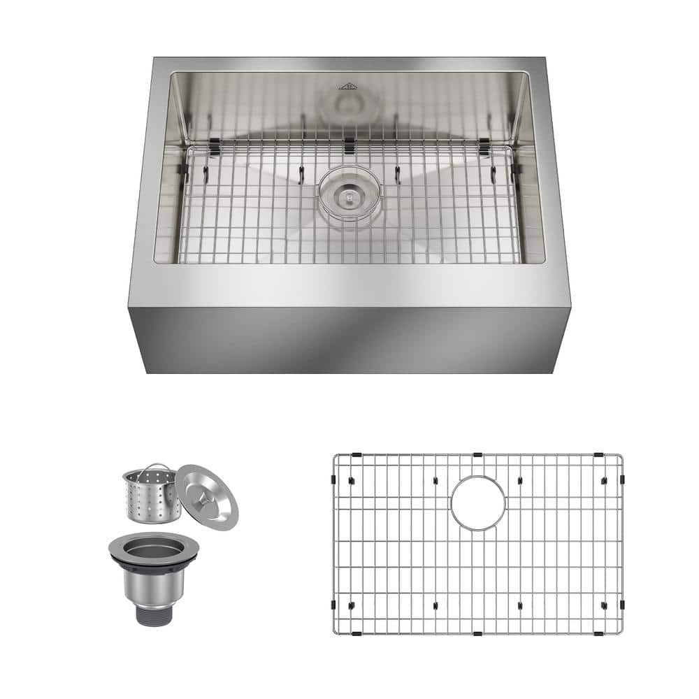 30" Brushed Stainless Steel Farmhouse Kitchen Sink with Single Bowl