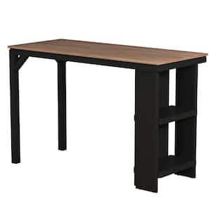 Knolle Park 55.25 in. Rectangle Black with Oak Wire Brush Top with Wood Frame Sits up to 4-Dining Table