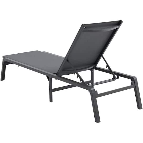 5-Position Adjustable Chaise Lounge Chairs, Folding Aluminum Pool and Patio Recliners, 2-Pieces, Dark Grey