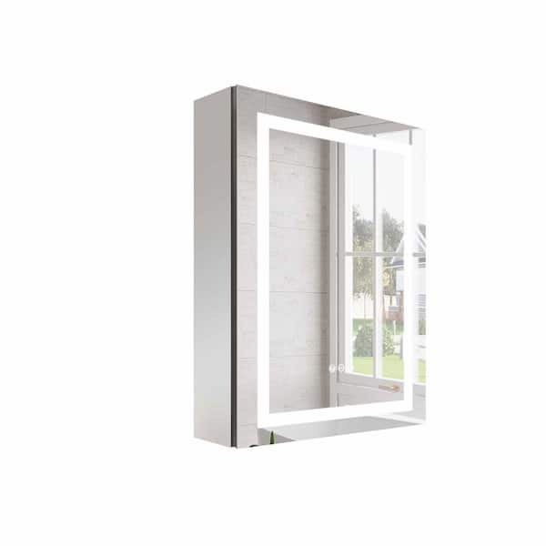 HMMHVV 20 in. W x 26 in. H Rectangular Aluminum Right Recessed or Surface Mount LED Light Bathroom Medicine Cabinet with Mirror