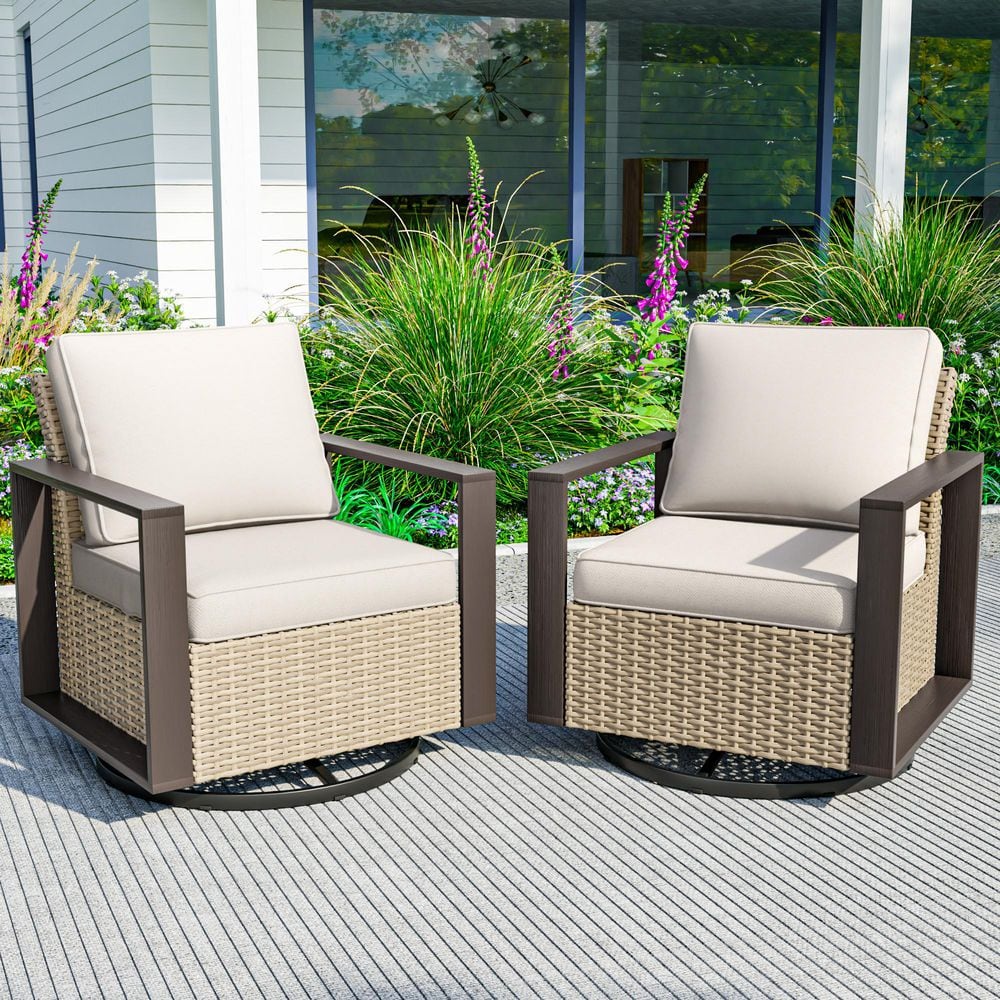 2-Piece Wicker Outdoor Rocking Chairs with Sturdy Metal Frame and Beige Cushions price history on PriceWatchPro