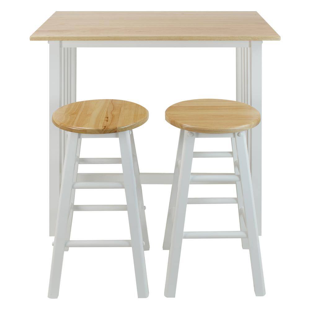 White and Natural Wood 3-Piece Pub Breakfast Set