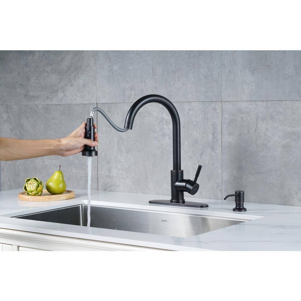 Oil Rubbed Bronze Pull Down Kitchen Faucet with Soap Dispenser