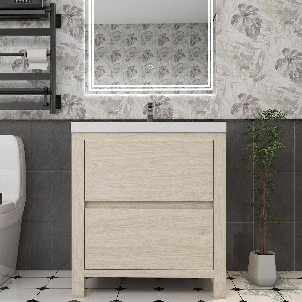 Louis 30 in. W x 20 in. D x 35 in. H Single Sink Freestanding Bath Vanity in Light Wood with White Acrylic Top price history on PriceWatchPro