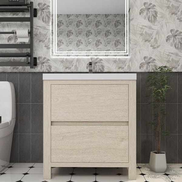 Louis 30 in. W x 20 in. D x 35 in. H Single Sink Freestanding Bath Vanity in Light Wood with White Acrylic Top