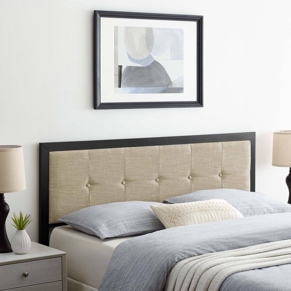 Teagan Full-Size Tufted Velvet Headboard in Black Beige