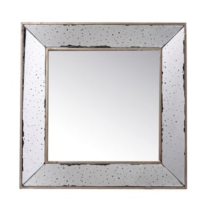 18 in. W x 18 in. H Square Wood Frame Distressed Silver Wall Mirror