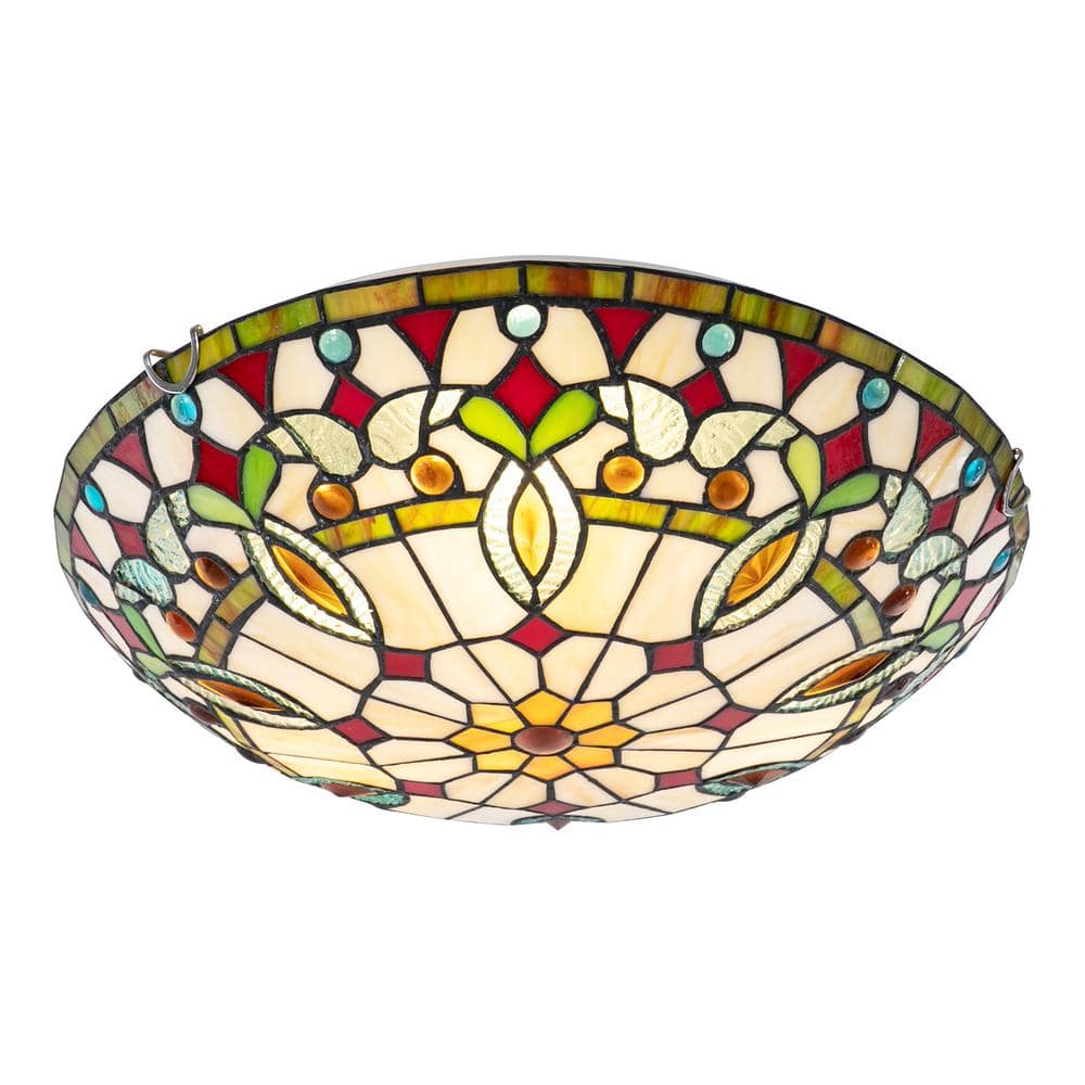 OUKANING Multicolor Vintage Flush Mount 16 in. 3-Light Ceiling