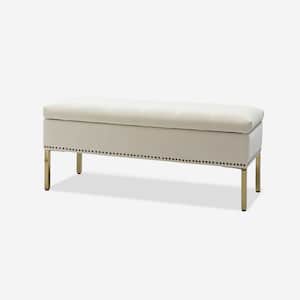 Eduard Ivory 46.5 in. W Upholstered Flip Top Storage Bench with Nailhead Trim and Metal Legs
