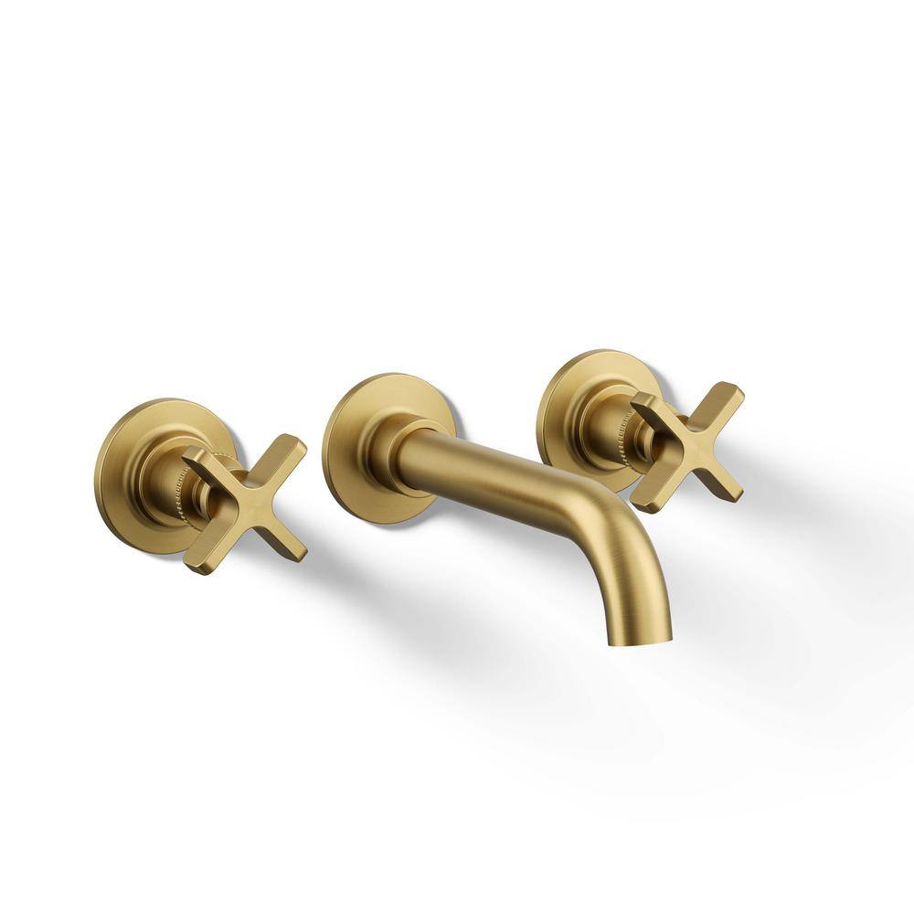 Vibrant Brushed Brass Wall-Mount Bathroom Faucet Set