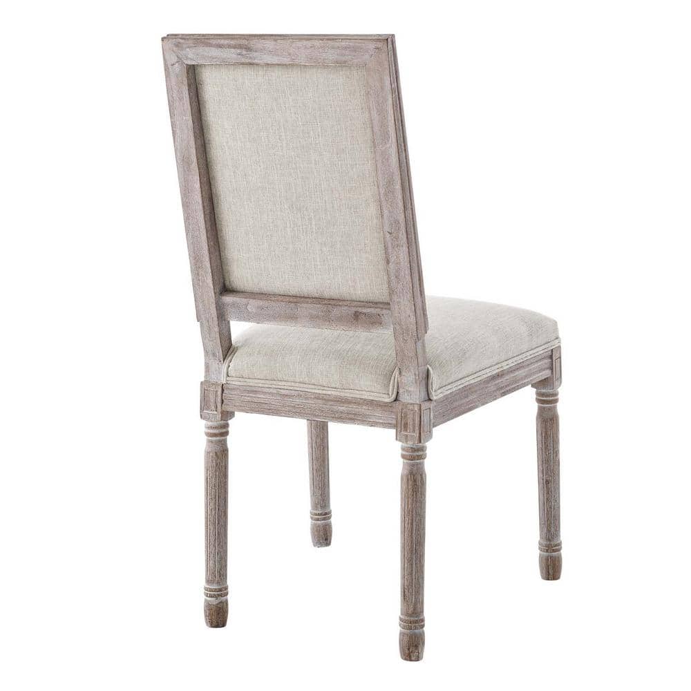 Beige Upholstered Wood Dining Side Chair with Turned Legs