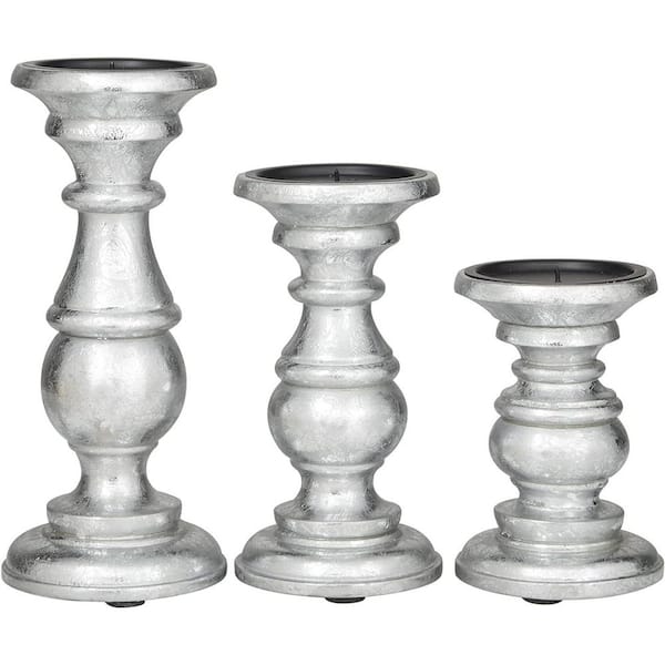 Unbranded Silver Wood Pillar Candle Holder 3-Pack