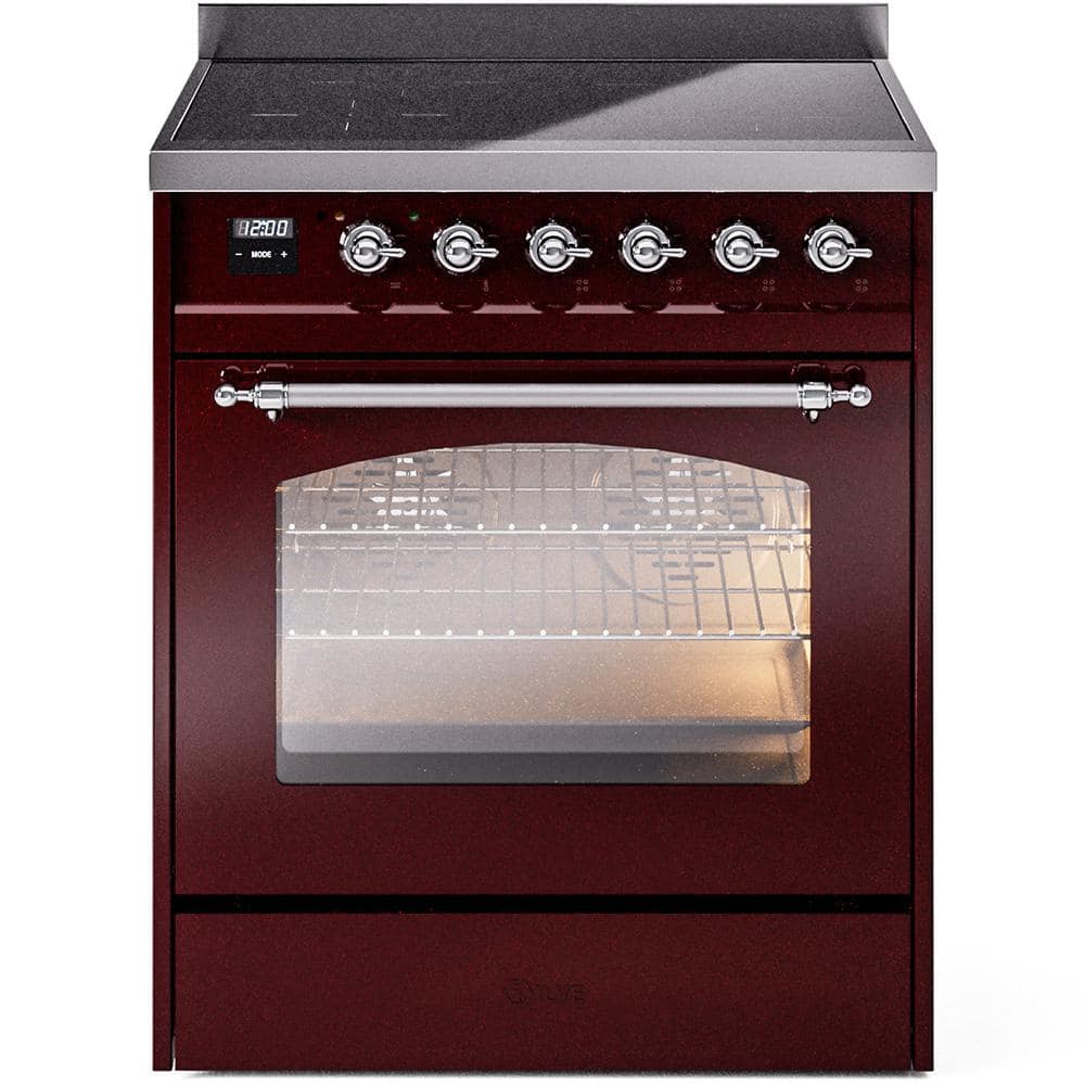 Nostalgie II 30 in. 4 Zone Freestanding Induction Range in Burgundy with Chrome -  ILVE, UPI304NMPBUC