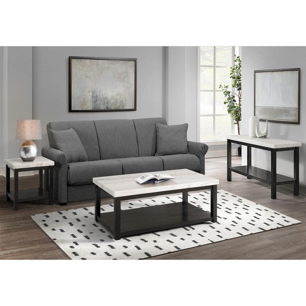 Evie Contemporary Black and White Marble-Top Console Table with Storage