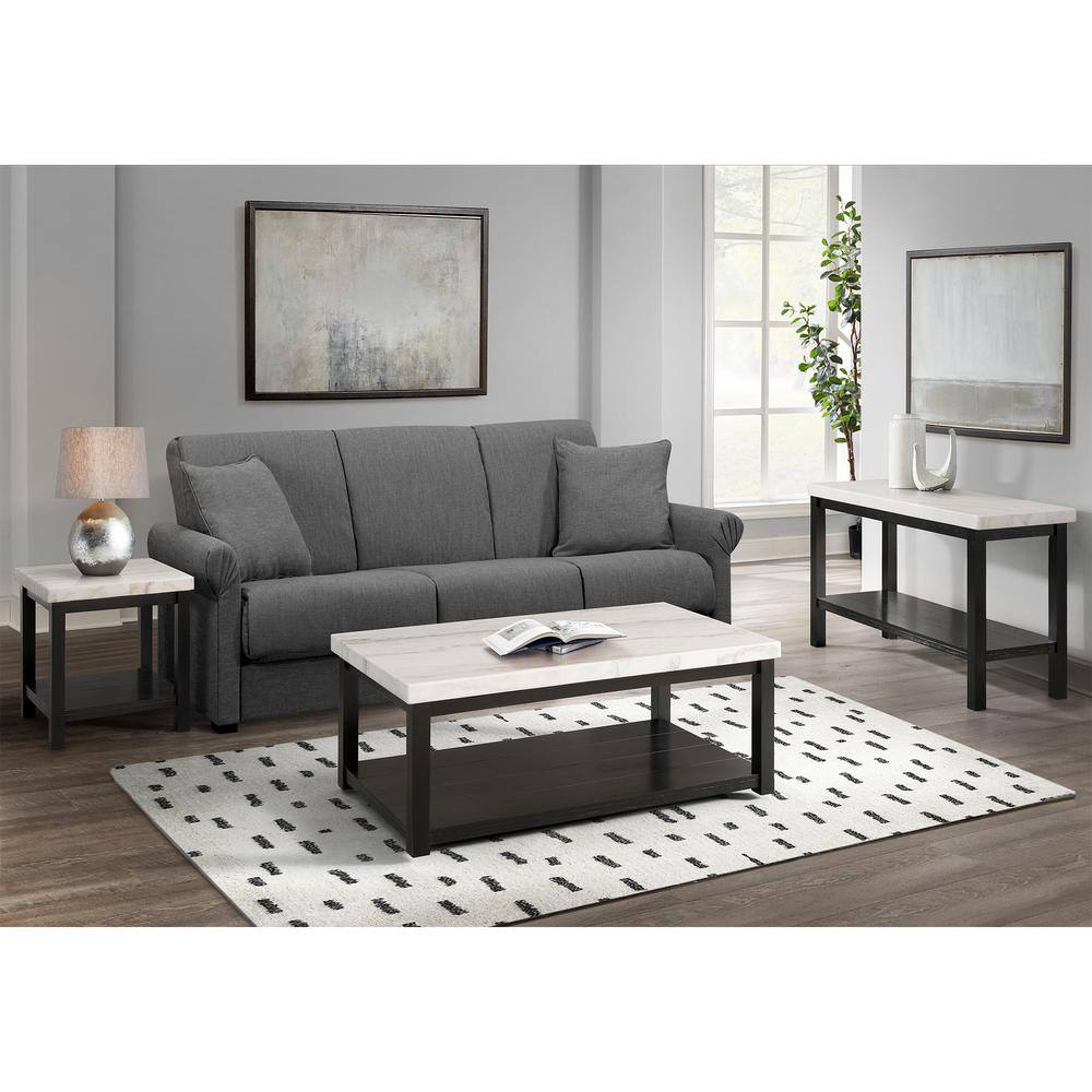 Evie Contemporary Black and White Marble-Top Console Table with Storage