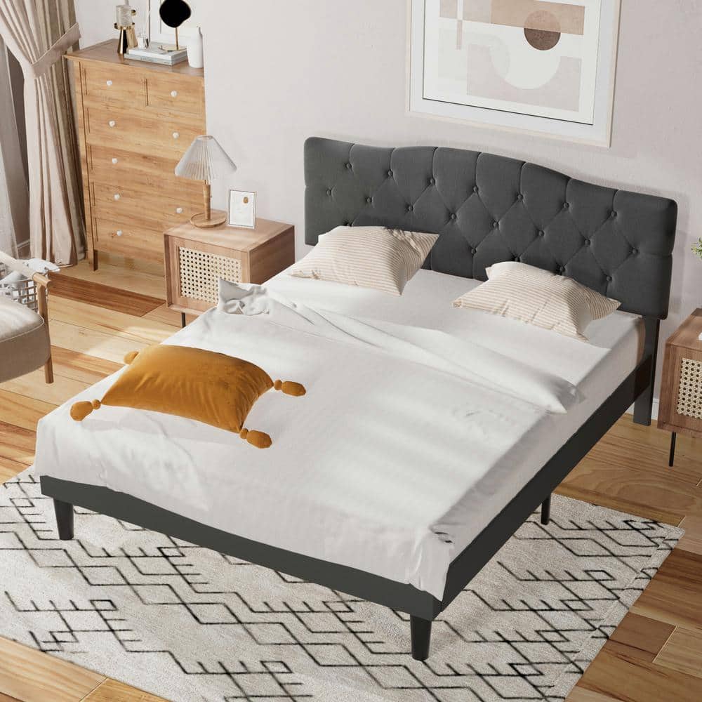 MMTGO Queen Size Metal Frame Upholstered Bed with 4 Drawers, Thick Built-in  Metal Slats and Optimum Anti-Sagging Mattress Support, Easy to Install
