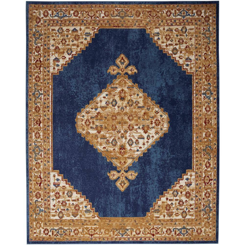 Nourison Home Grafix Navy Gold 8 ft. x 10 ft. Center medallion