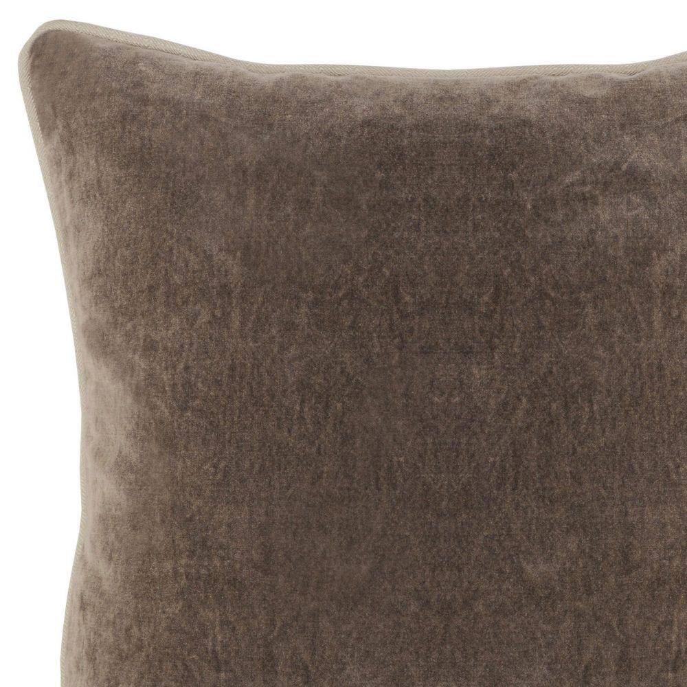 Taupe Brown Cotton Velvet Square Throw Pillow with Down Fill