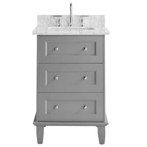 Lenore 24 in. W x 21 in. D x 34 in. H Single Sink Bath Vanity in Gray with Carrara Marble Top and Ceramic Basin